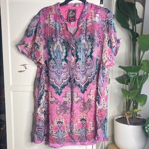 Johnny Was Pink and Blue Paisley Blouse